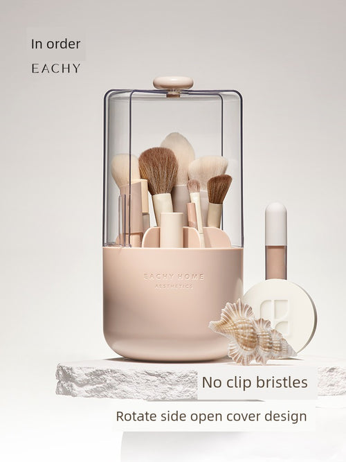 Makeup Brush Organizer Box with Rotating Base & Clear Cover – 7 Compartments